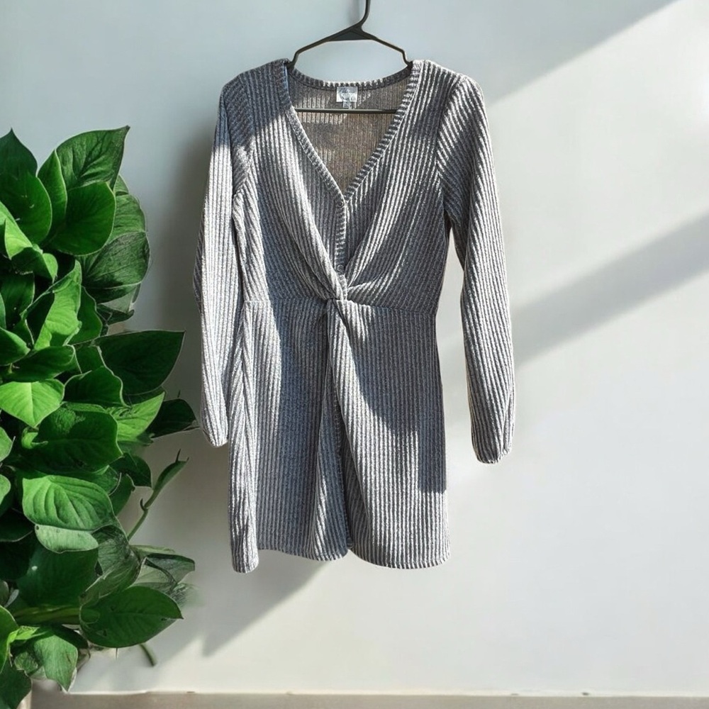 Francesca’s Blue Rain Gray Ribbed Knit Dress -- Size S
